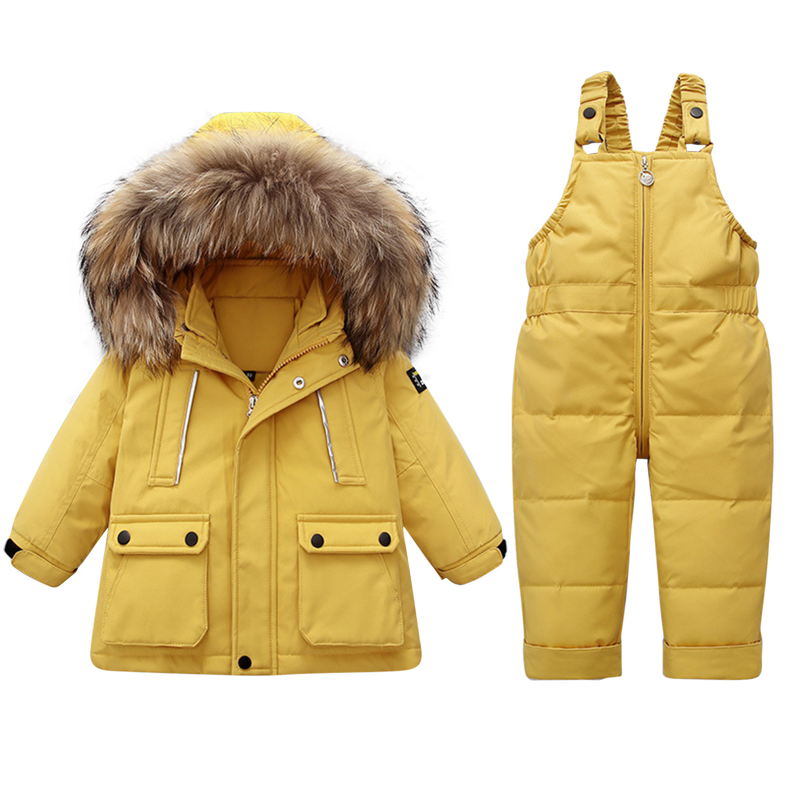 Kids 2-Piece Snowsuit Set Winter Hooded Puffer Jacket and Snow Bib Pants Ski Suits Ultralight Outfit Set,1-5 Years